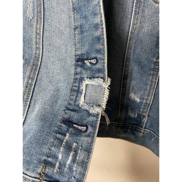 Blu[edit] Distressed Denim Jean Jacket M Graphic Comic Book Pop Art 90s Style - Picture 10 of 11